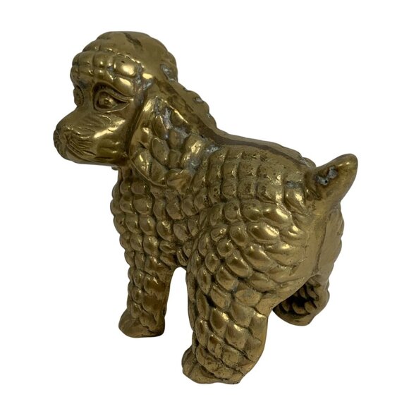 VTG Brass Poodle Figurine Dog Statue Handcrafted Detailed Home Decor Paperweight - Picture 2 of 8